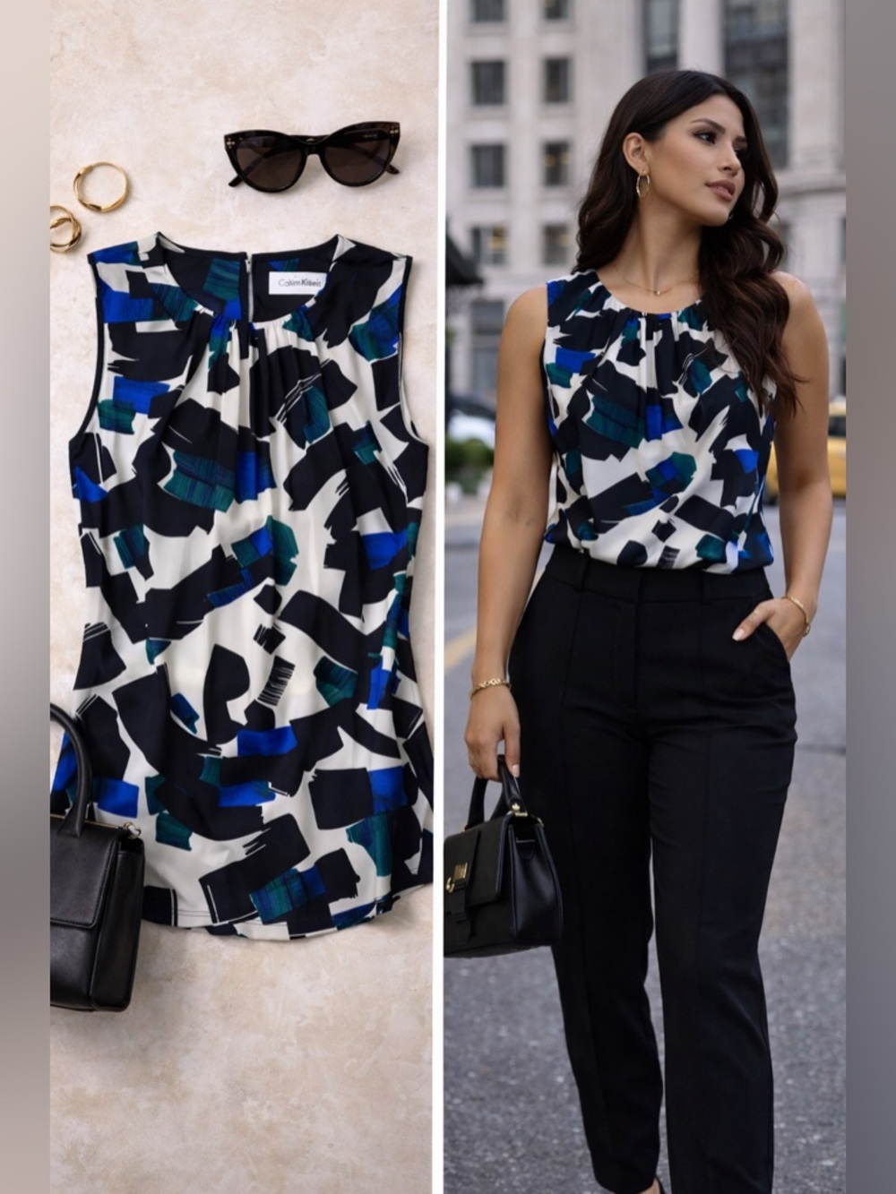 Calvin Klein Abstract Print Sleeveless Blouse Top